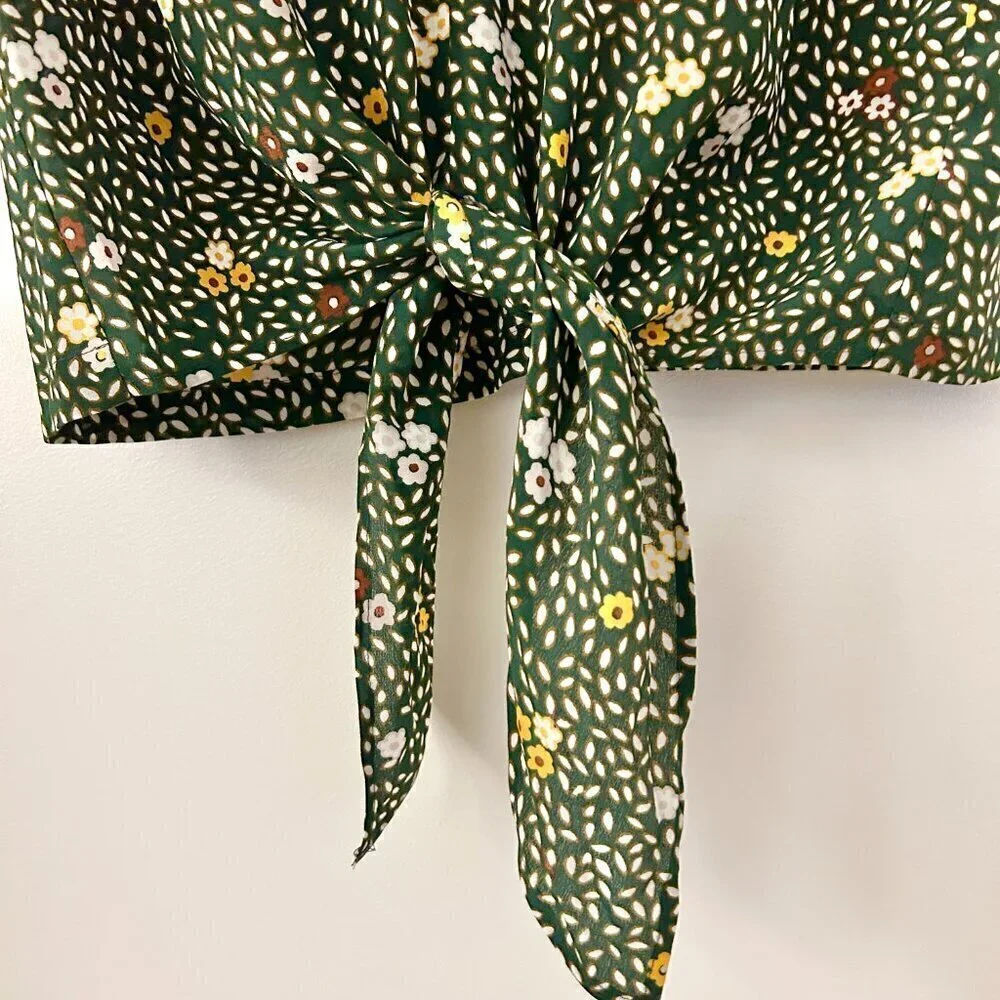 Madewell 100% Silk Button-Back Tie Tee in Dropleaf Floral in Forest Green Size S - Picture 4 of 9